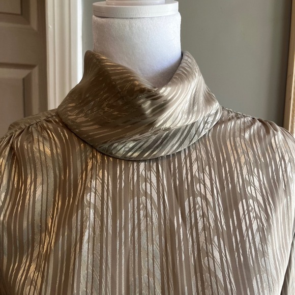 Vintage Gold Metallic Blouse Long Sleeve Cowl Neck Top Party Sparkly - Picture 3 of 14